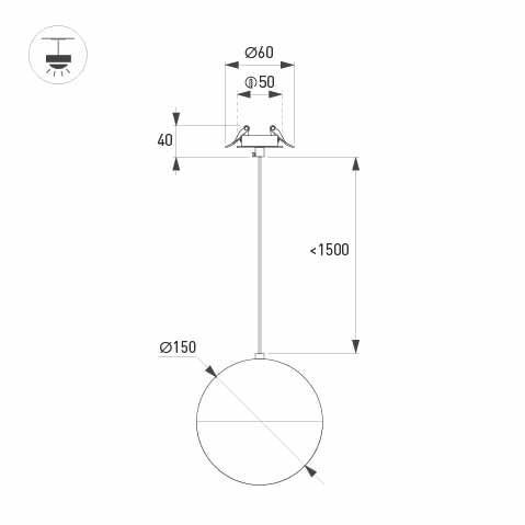 Подвесной светильник Arlight SP-EMISFERO-HANG-BUILT-R150-11W Warm3000 (BK, 170 deg, 230V) 056589