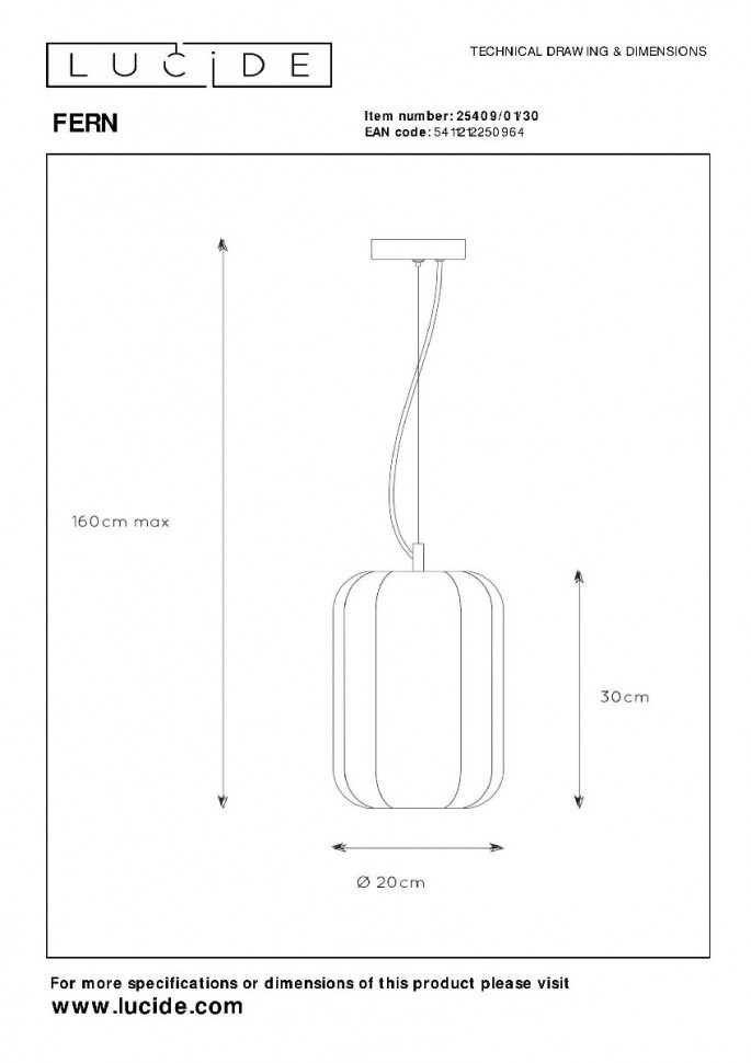 Подвесной светильник Lucide Fern 25409/01/30