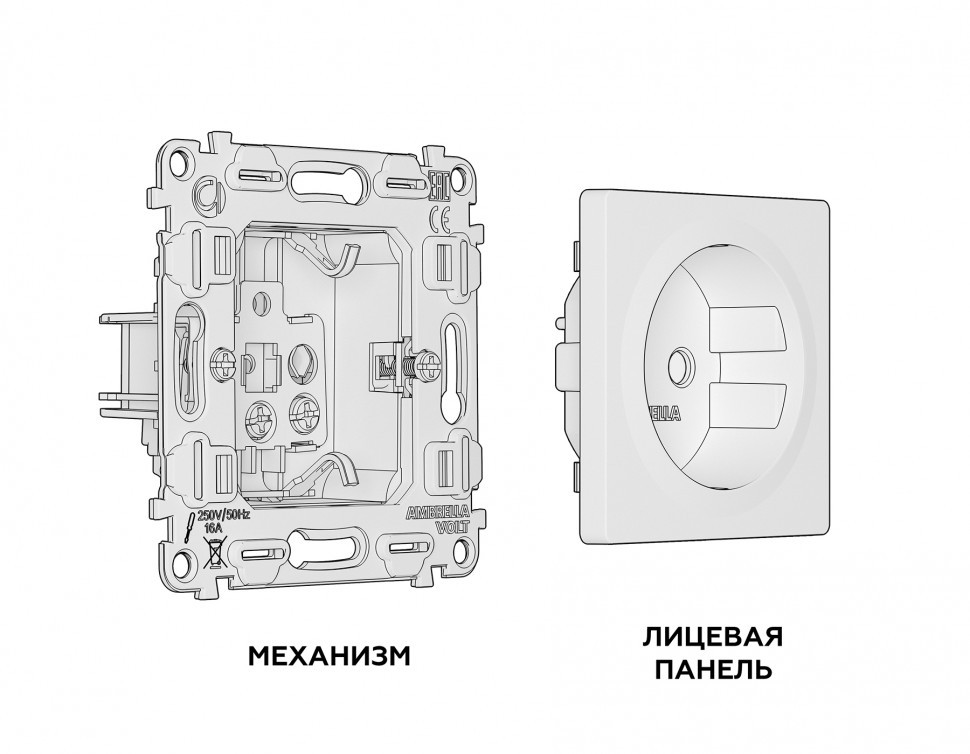 Комплект механизма розетки ALFA MA107010 со шторками | Белый глянец QUANT 16A-250V