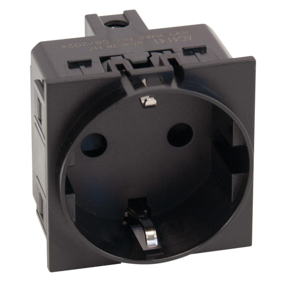 Розетка 220V с/з со шторками винтовой зажим 16A (Черный матовый) MEITON AG4141 