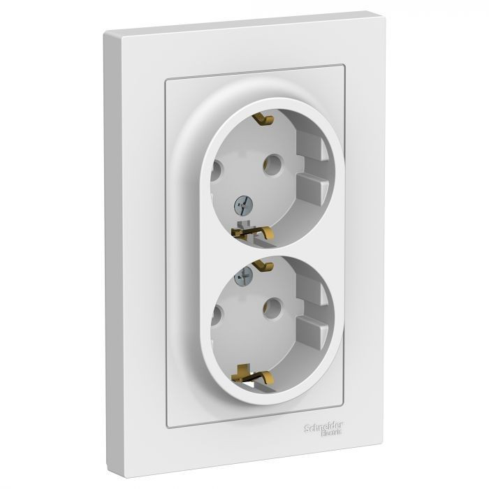 Розетка двойная Systeme Electric Atlas Design в сборе белая ATN000124 