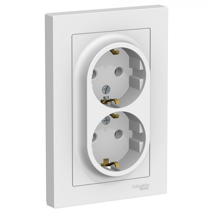 Розетка двойная Systeme Electric Atlas Design в сборе белая ATN000124 