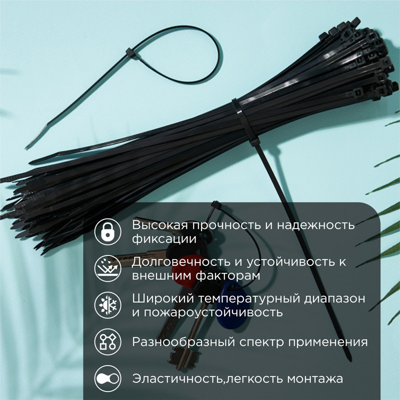 Стяжка кабельная нейлоновая 250x3,6мм, черная (100 шт/уп) REXANT 07-0251