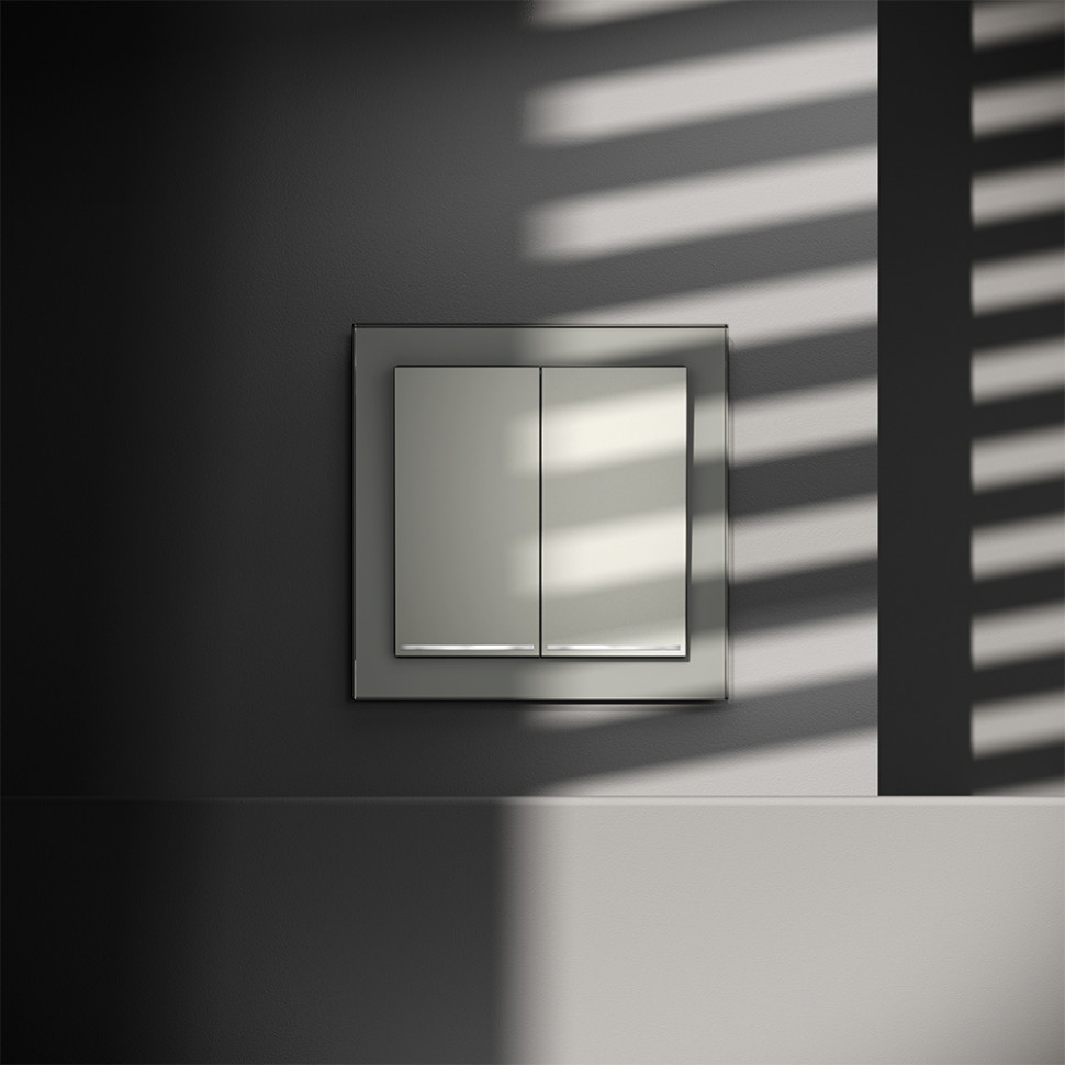 Проходной переключатель встраиваемый VOLTUM S70 двухклавишный с подсветкой 10А, (сталь)