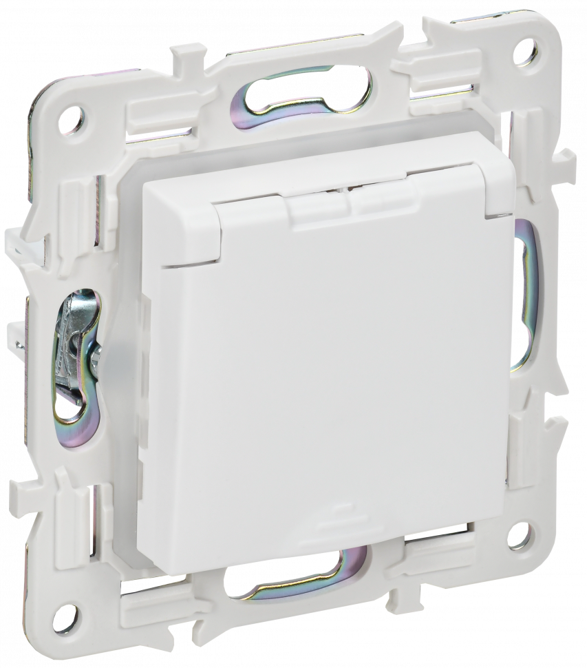 IEK SKANDY Розетка 1-местная с заземлением с защитными шторками и крышкой 16А IP44 SK-R11W арктический белый , SK-R16-16-44-K01