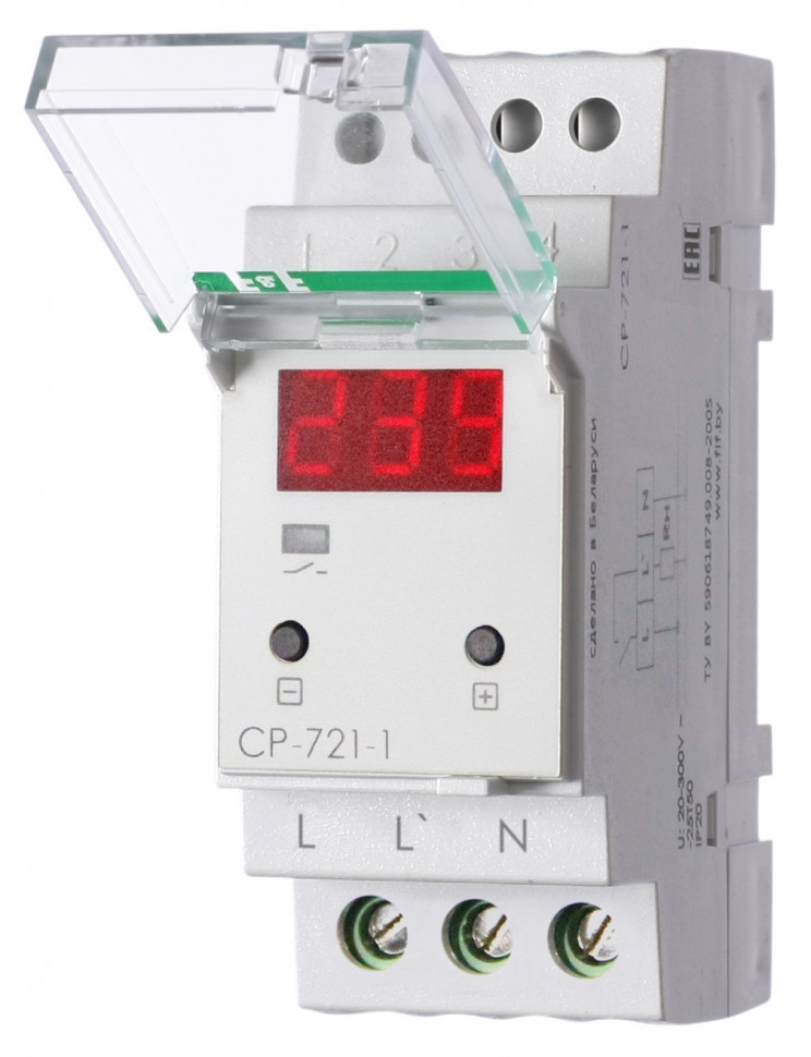 Реле напряжения (Однофазный-АС / Ампер-63 / Контакт-1NO)  CP-721-1