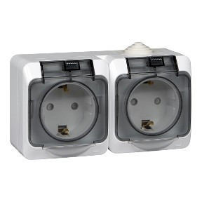 Розетка 2К+З со шторками 16А 250B IP44  Белая Systeme Electric Этюд PA16-244B