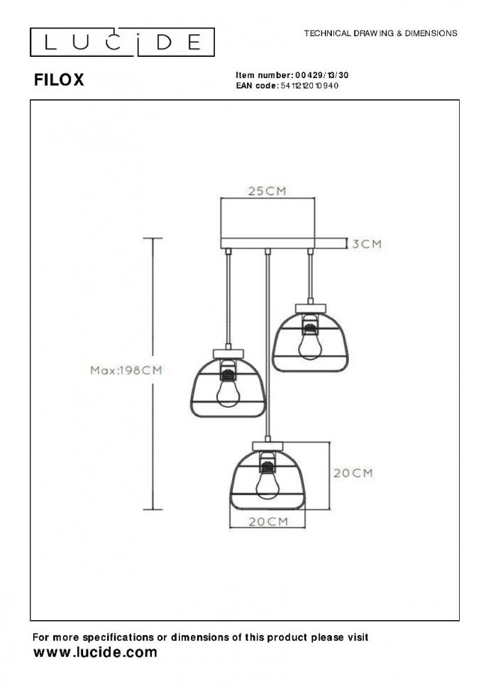 Подвесной светильник Lucide Filox 00429/13/30