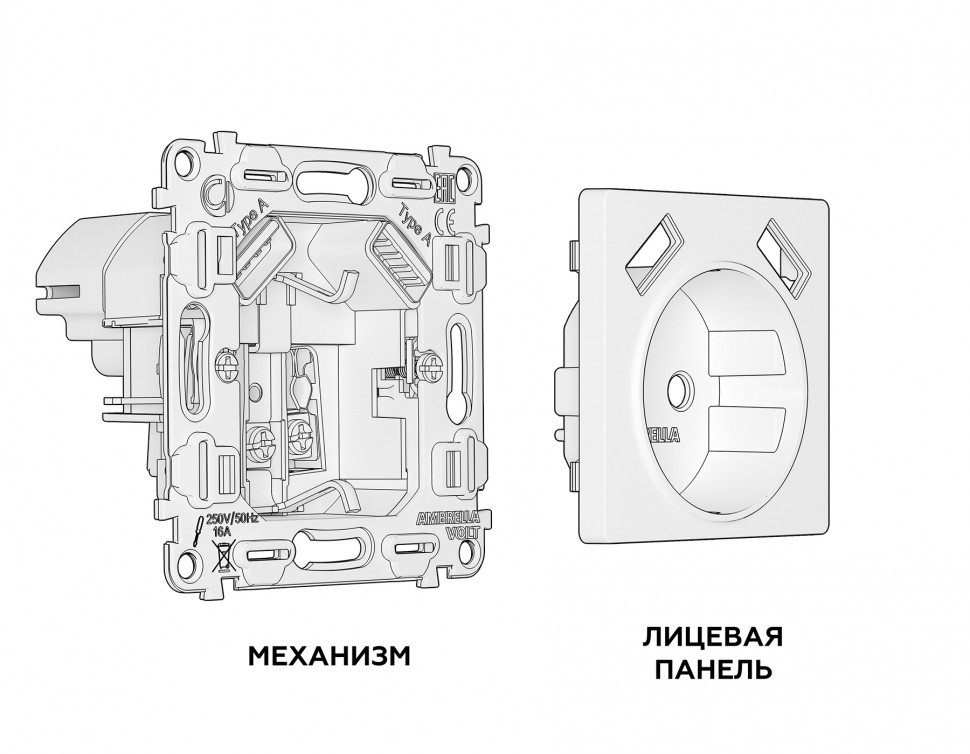 Комплект механизма розетки ALFA MA109010 с 2USB (A+A) 18W | Белый глянец QUANT 16A-250V