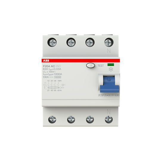 Устройство защитного отключения (УЗО) ABB F204 AC-63/0.03 Тип-AC 4P 63A 30мА 2CSF204001R1630