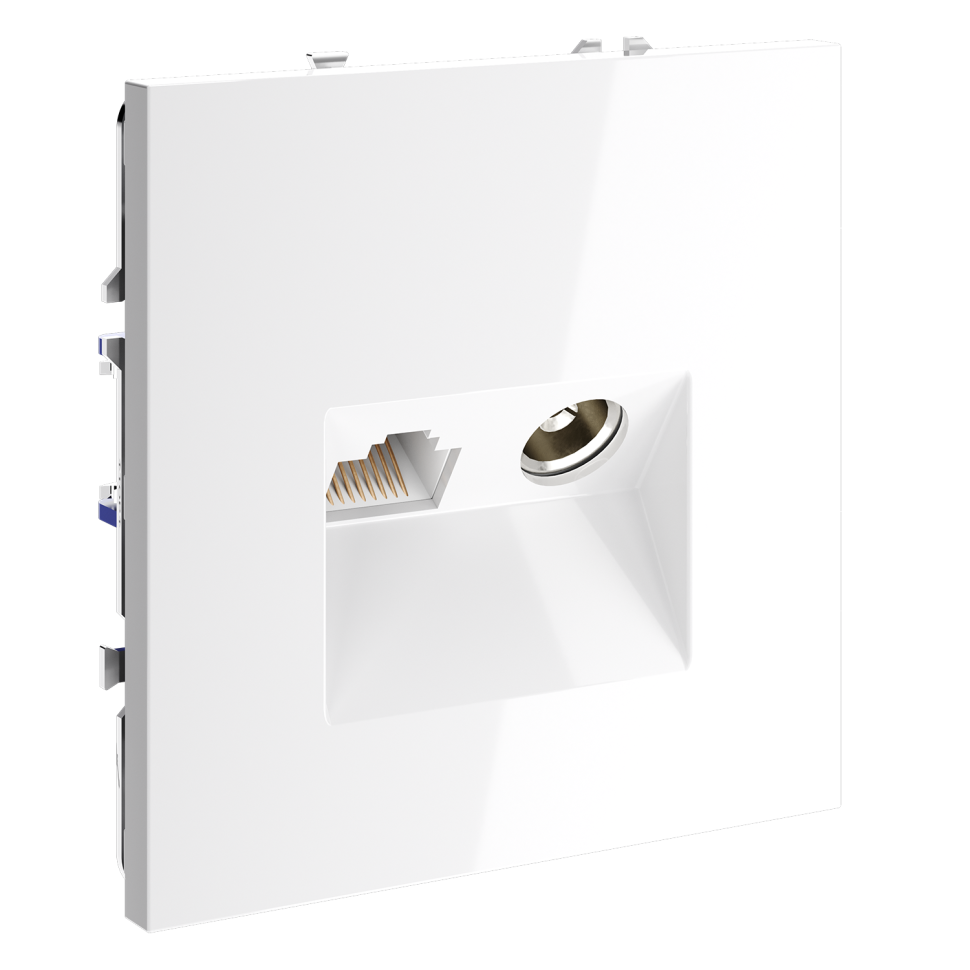 Розетка телевизионная встраиваемая VOLTUM S70 TV+RJ45 кат. 6, (белый глянцевый)