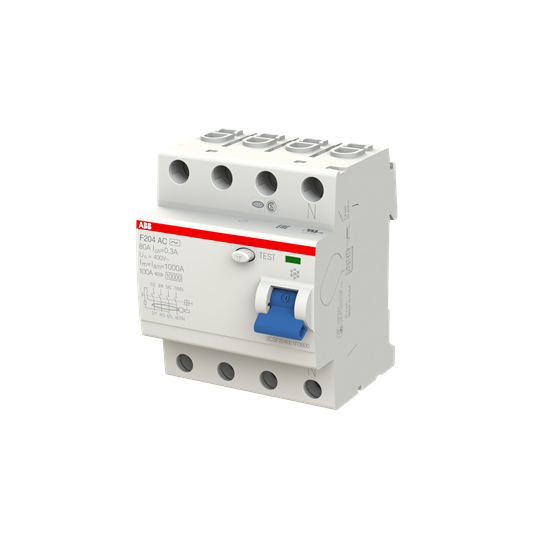 Устройство защитного отключения (УЗО) ABB F204 AC-80/0.3 Тип-AC  4P 80A 300мА 2CSF204001R3800