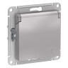 Розетка силовая Systeme Electric Atlas Design со шторками и крышкой, алюминий ATN000346