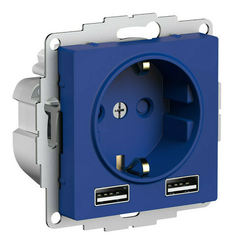 Розетка силовая+USB Schneider Electric Atlas Design аквамарин ATN001130