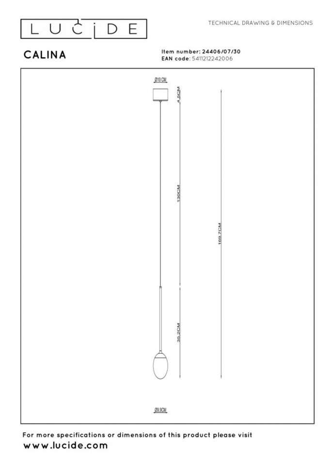 Подвесной светильник Lucide Calina 24406/07/30