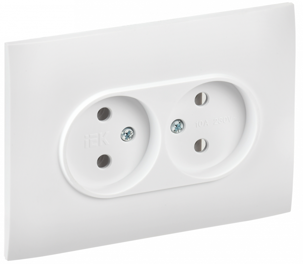 IEK SKANDY Арктический белый Розетка 2-ая б/з с защитными шторками 10А в сборе SK-R09W