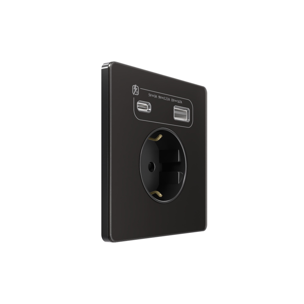Systeme Infinity, Розетка С/У с ЗК и зар.устр.USB А+С 20Вт (250В, 16А, защит.шторки), Полярная ночь