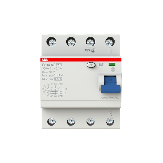 Устройство защитного отключения (УЗО) ABB F204 AC-100/0.3 Тип-AC  4P 100A 300мА 2CSF204001R3900
