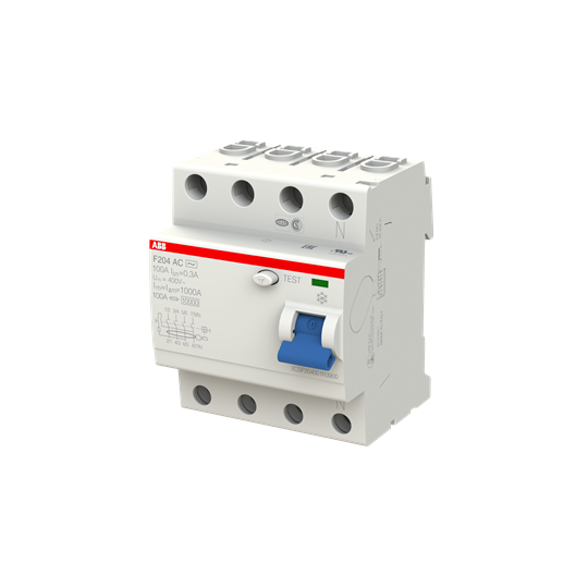 Устройство защитного отключения (УЗО) ABB F204 AC-100/0.3 Тип-AC  4P 100A 300мА 2CSF204001R3900