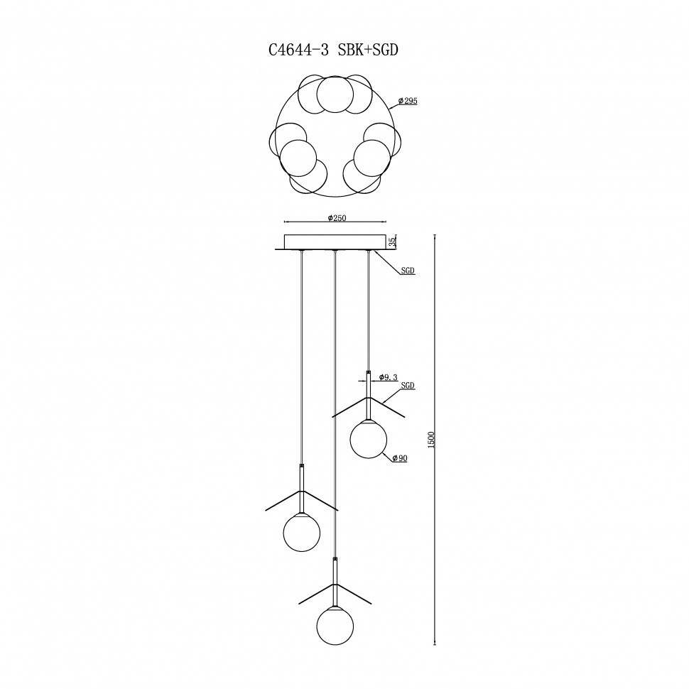 Подвесной светильник iLedex Savage C4644-3 MBK+SGD