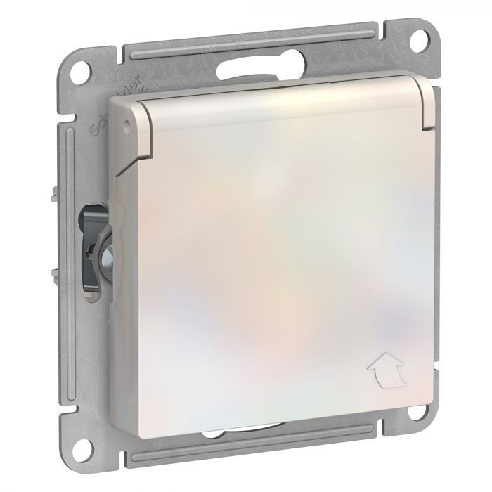 Розетка силовая Systeme Electric Atlas Design со шторками и крышкой, жемчуг ATN000446
