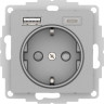 Розетка силовая + USB type - A+C, 5В/2,4А/3,0А, 2х5В/1,5А Systeme Electric Atlas Design алюминий ATN000332