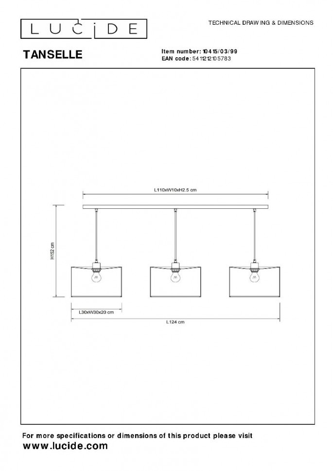 Подвесной светильник Lucide Tanselle 10415/03/99