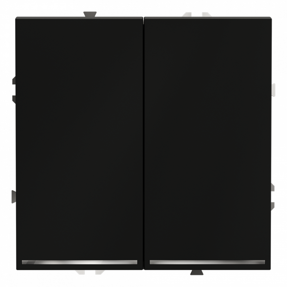 Проходной переключатель встраиваемый VOLTUM S70 двухклавишный с подсветкой 10А, (черный матовый) VLS020408