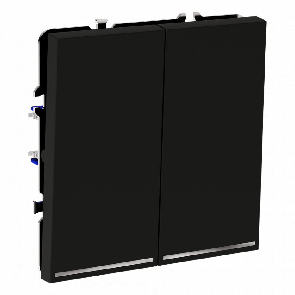 Проходной переключатель встраиваемый VOLTUM S70 двухклавишный с подсветкой 10А, (черный матовый) VLS020408