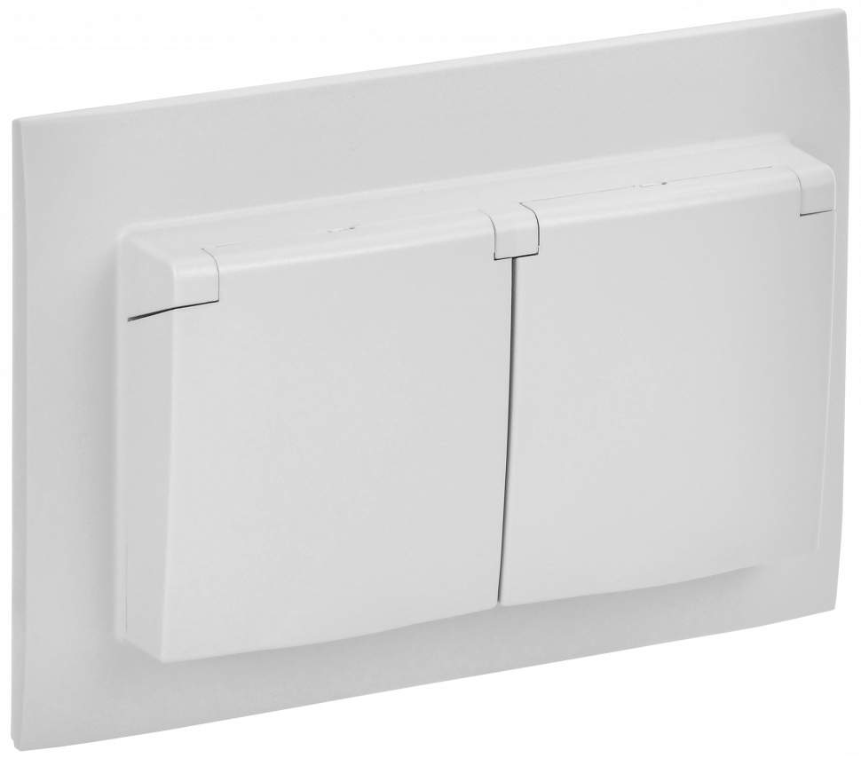 IEK SKANDY Арктический белый Розетка 2-ая с/з с крышкой 16А в сборе IP44 SK-R12W