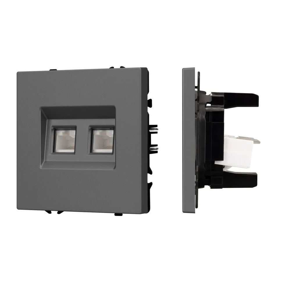 Розетка компьютерная двойная 6 kat, IP-20. NEO PLUS (cерый)  