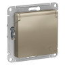 Розетка силовая Systeme Electric Atlas Design со шторками и крышкой, шампань ATN000546