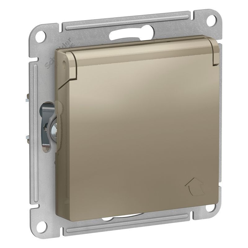 Розетка силовая Systeme Electric Atlas Design со шторками и крышкой, шампань ATN000546