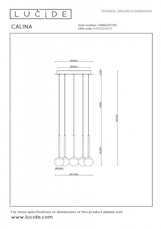 Подвесной светильник Lucide Calina 24406/37/30