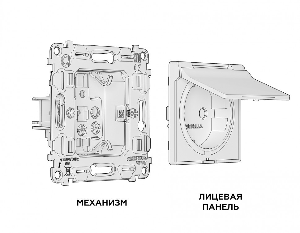 Комплект механизма розетки ALFA MA128010 | Белый матовый с заземлением, шторками и крышкой IP44 QUANT