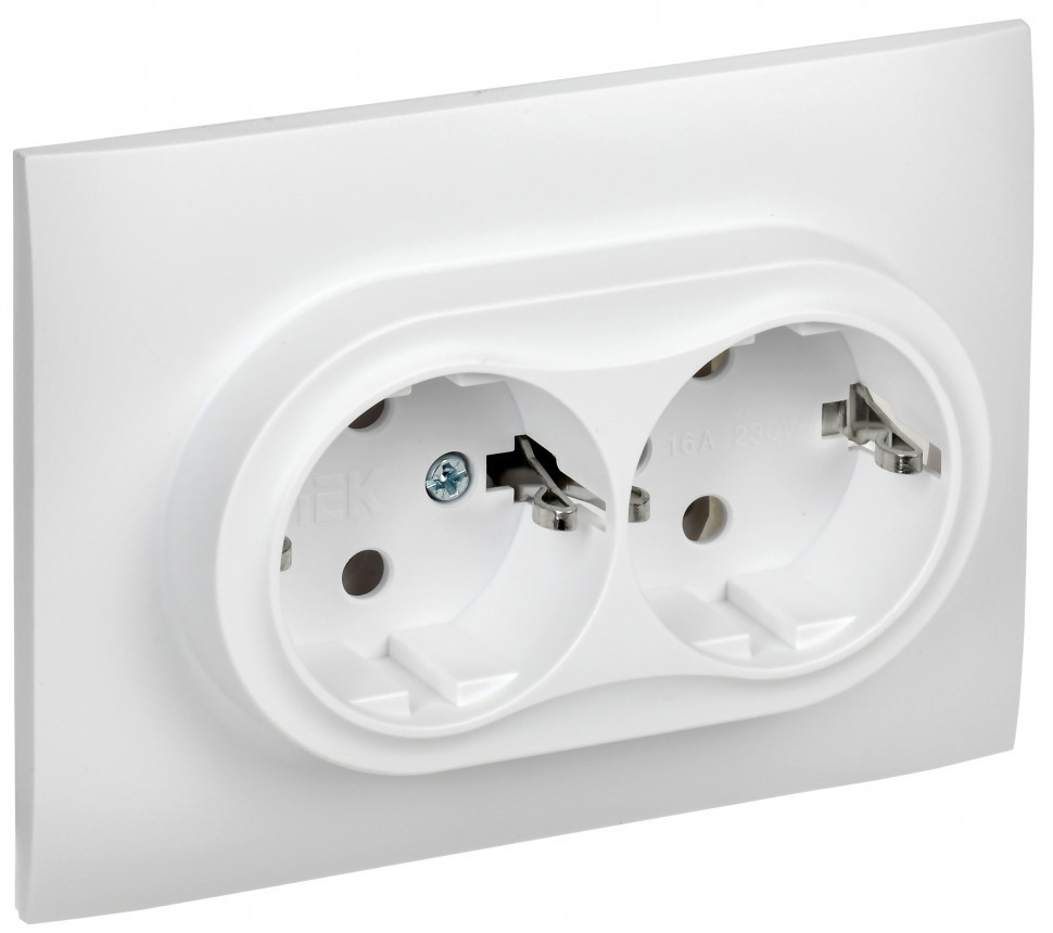 IEK SKANDY Розетка 2-местная с заземлением без защитных шторок 16А в сборе SK-R08W арктический белый , SK-R21-16-K01-F