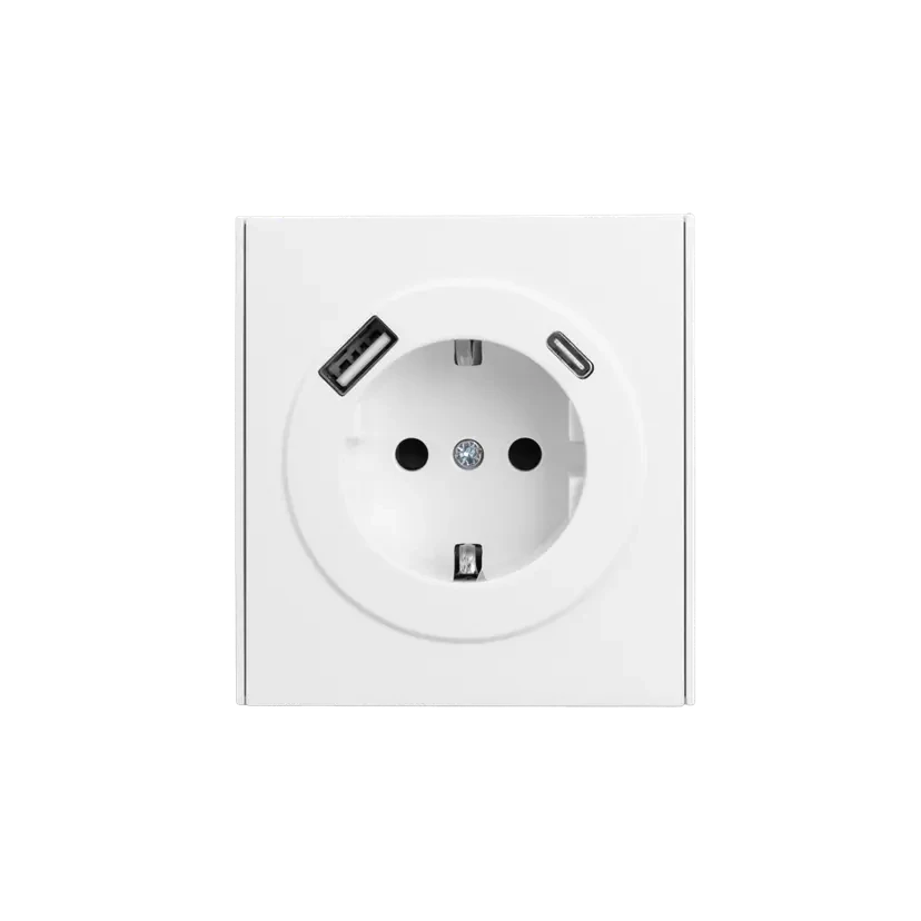 OTL Розетка одинарная с заземлением Schuko 250V, 16A с USB A+C, с защитными шторками, белый матовый, 5V, 3,1А, 20W, IP-20, контакты винтовые, Vertus-Electro, арт. VE-OTL-12/1-W 