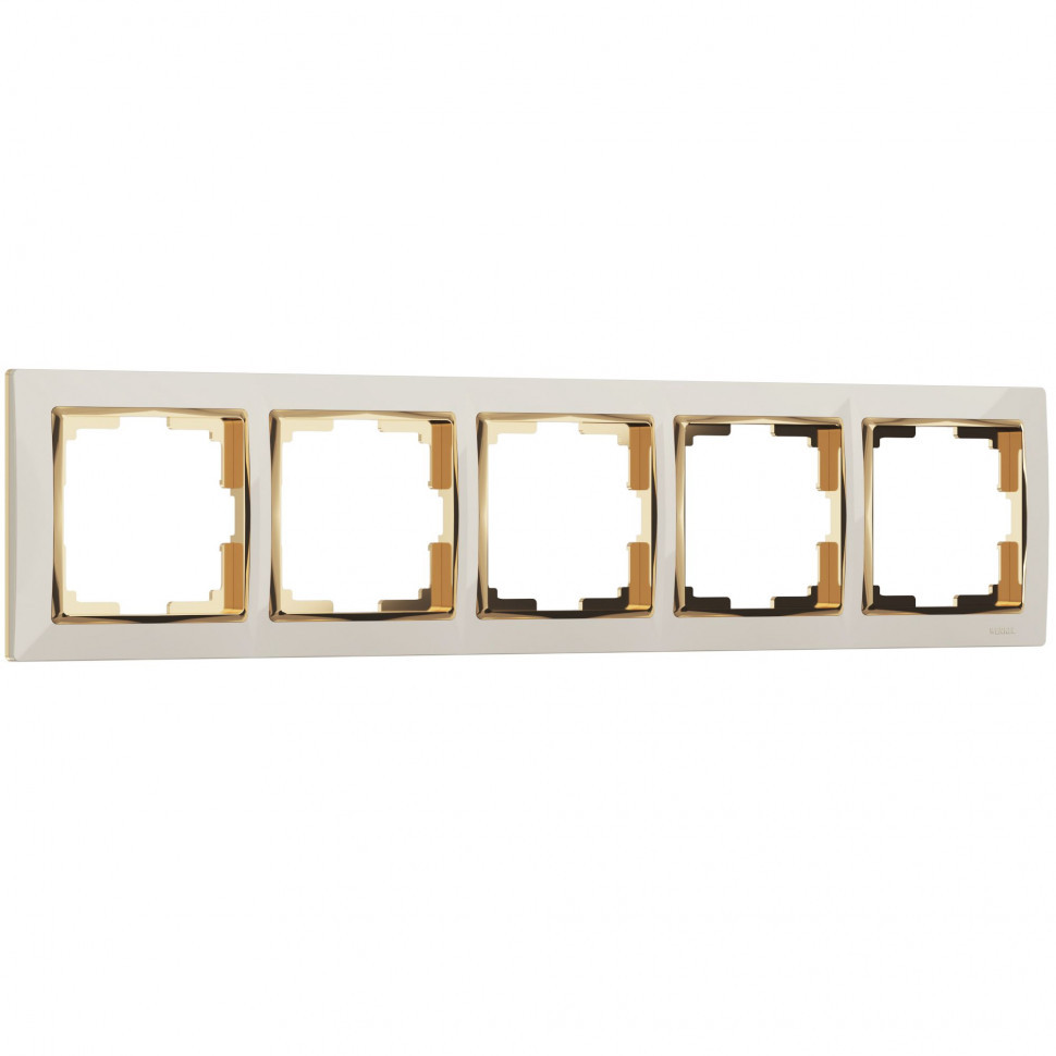 Рамка из пластика на 5 постов Snabb слоновая кость/золото WL03-Frame-05-ivory-GD