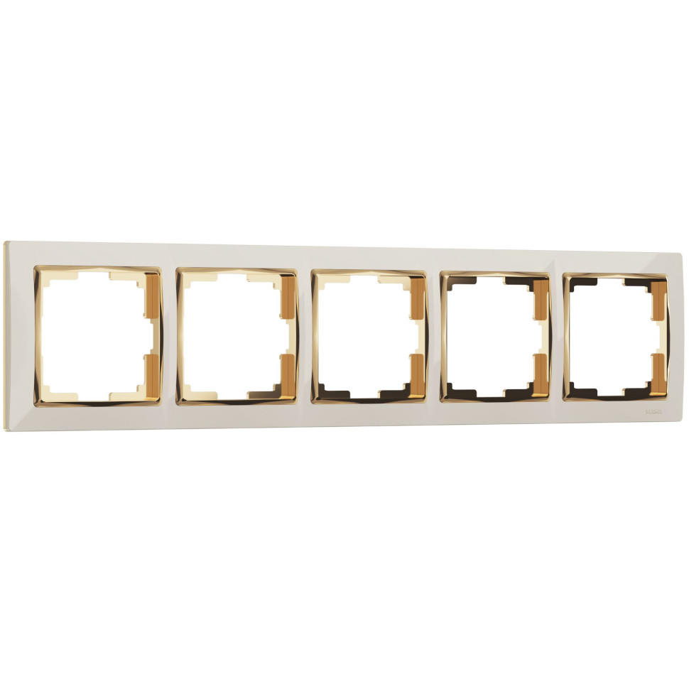 Рамка из пластика на 5 постов Snabb слоновая кость/золото WL03-Frame-05-ivory-GD