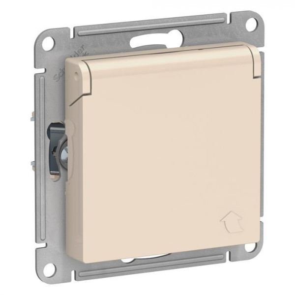 Розетка силовая Systeme Electric Atlas Design со шторками и крышкой, бежевая ATN000246