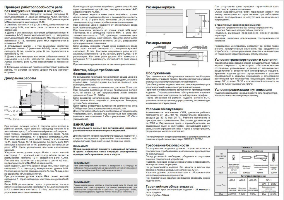 Реле уровня жидкости PZ-832