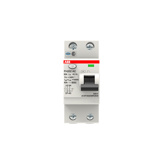 Устройство защитного отключения (УЗО) ABB FH202 AC-63/0.1 Тип-AС 2P 63A 100мА 2CSF202006R2630