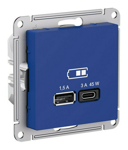 Зарядное устройство USB Type A+C 45W Schneider Electric Atlas Design аквамарин ATN001129